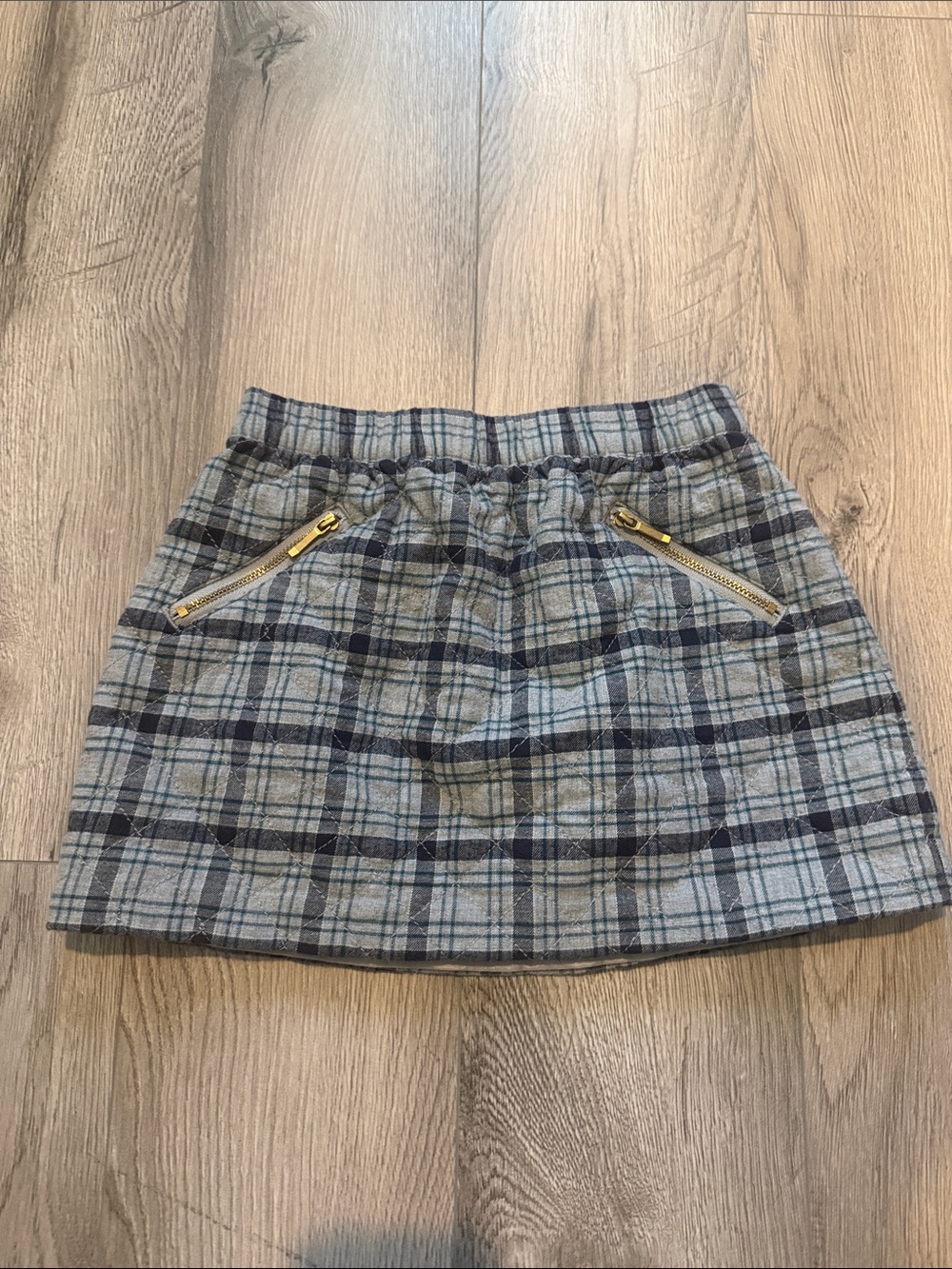 Janie and Jack Plaid Gray and Navy Girls Skirt with Gold Zippers